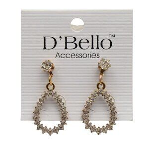 Gold Tone Rhinestone Oval Drop Dangle Earrings DBello